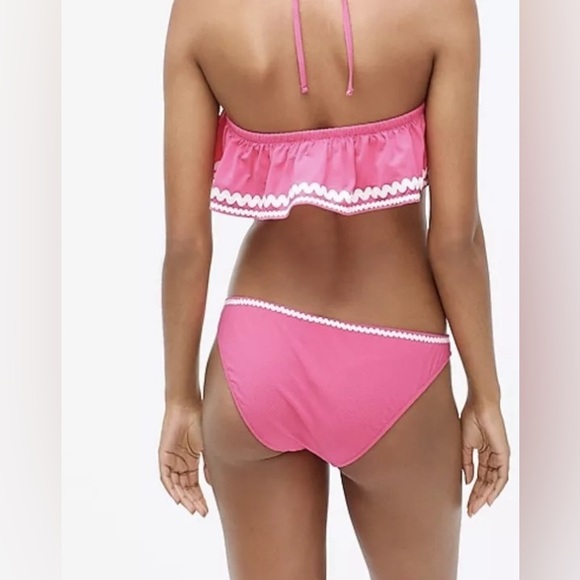 J Crew Pink Ruffle Rickrack Halter Strapless Low Waist Bikini NWT vacation swim - Picture 3 of 7